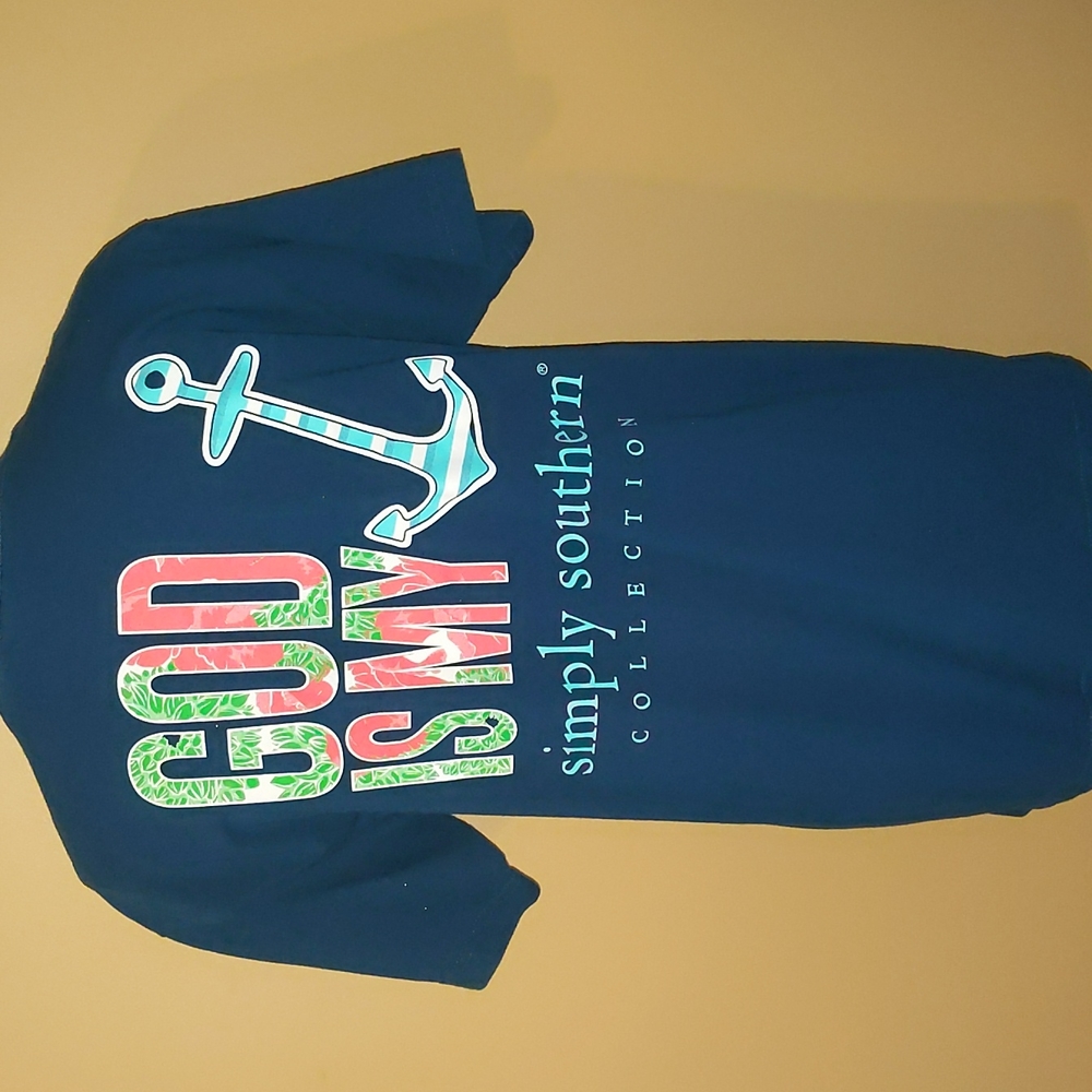 Ladies Simply Southern Navy Blue short sleeve Tshirt with Anchor logo Sz Med